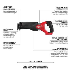 M18 FUEL 18-Volt Lithium-Ion Brushless Cordless SAWZALL w/1 in. SDS-Plus Rotary Hammer, Two 6 Ah High Output Batteries