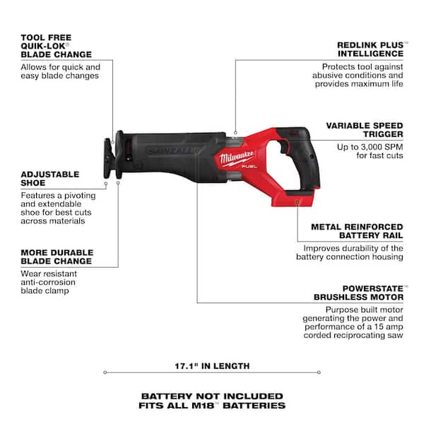 M18 FUEL GEN-2 18V Lith-Ion Brushless Cordless SAWZALL Reciprocating Saw w/ FORGE 8. 0Ah Battery & Charger