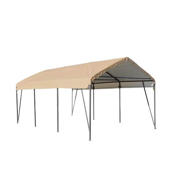ShelterLogic Carport-in-a-Box 12 ft. W x 20 ft. L Carport with Sandstone Cover and Steel Frame