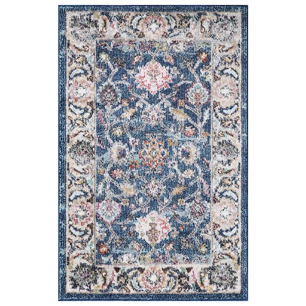 Concord Global Trading Vintage Collection Istanbul Navy 3 ft. x 4 ft. Border Area Rug