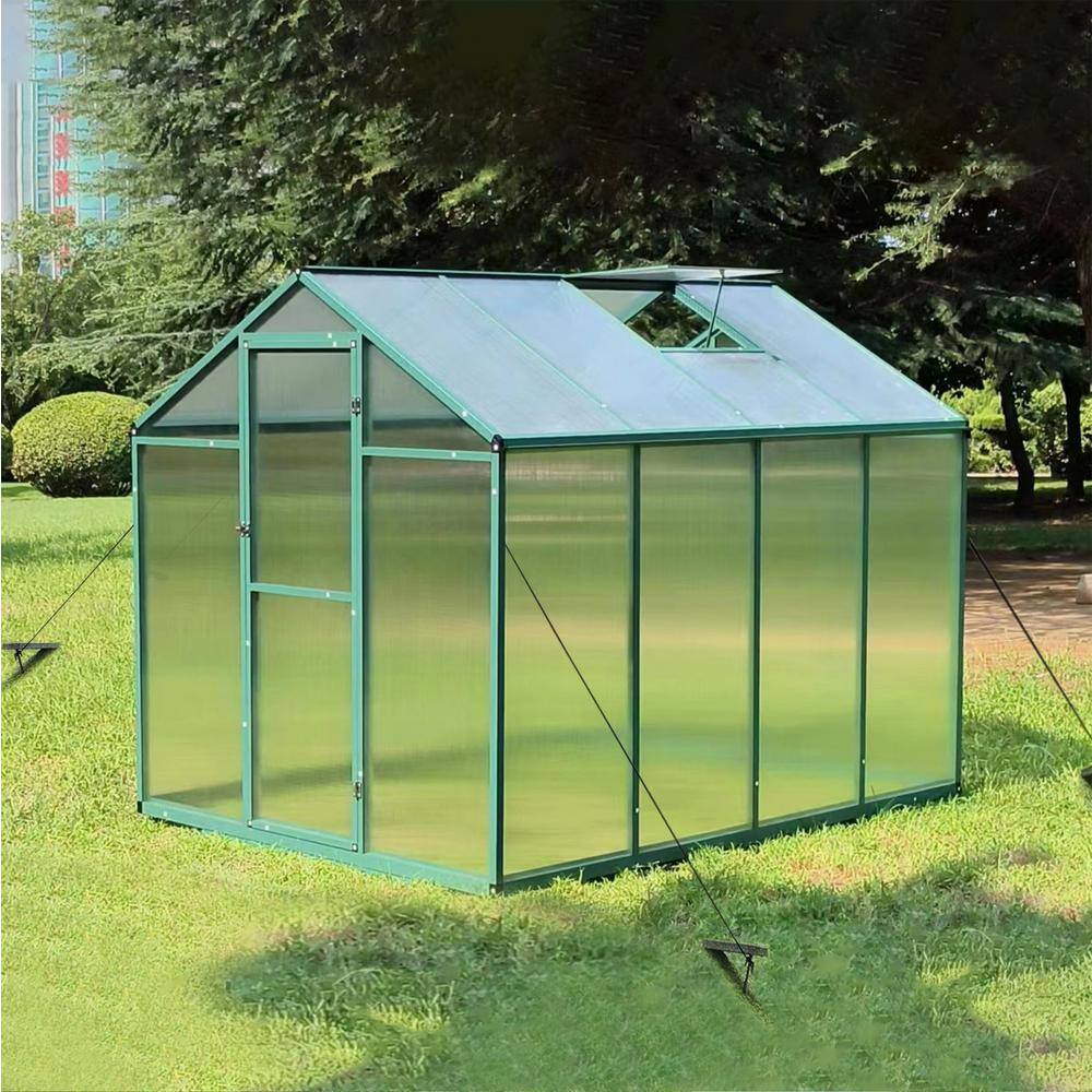 6' x 8' Green Aluminum Walk-In Polycarbonate Greenhouse
