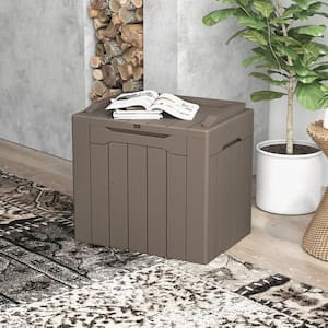 32 Gal. Wood-Grain Deck Box with Seat, Outdoor Lockable Storage Box for Patio Furniture in Brown