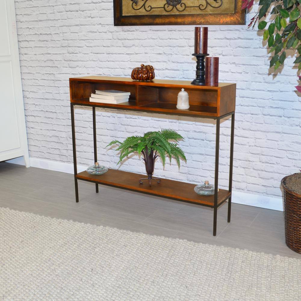 Chestnut & Black Mango Wood Industrial Console with Storage
