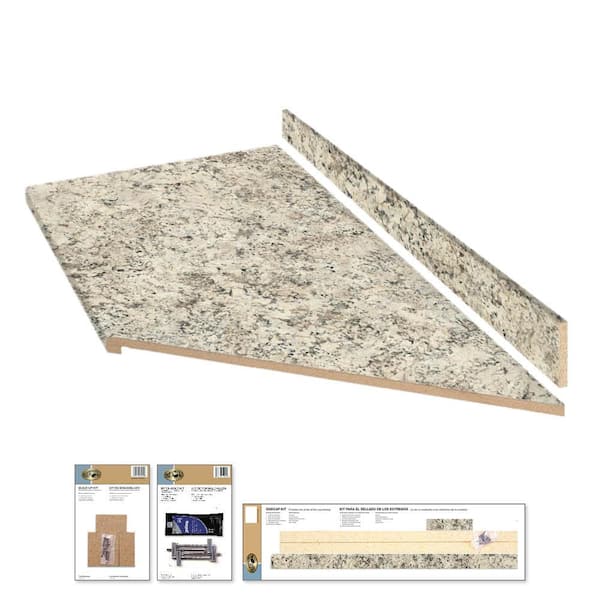 Hampton Bay 8 ft. Right Miter Laminate Countertop All-Inclusive Kit in Textured Typhoon Ice with Eased Edge and Loose Backsplash