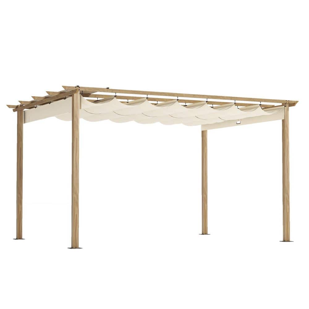 EGEIROSLIFE 10 ft. x 13 ft. Wood Grain Aluminum Outdoor Pergola