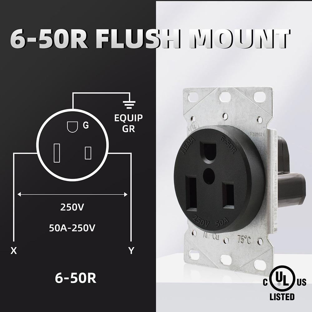 50 Amp Black Thermoplastic Tamper Resistant Single Outlet