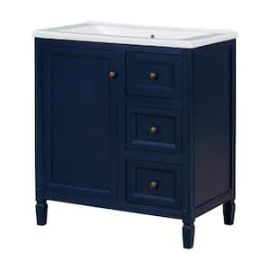 30 in. W Single Sink Freestanding Bath Vanity in Blue with White Ceramic Top