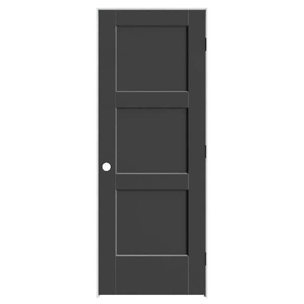 Calden 30 in. x 80 in. 3P Left-Hand Inswing Solid Core Black Composite Single Prehung Interior Door with Black Hinge