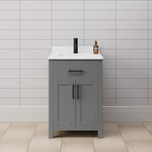 Beckett 24 in. W x 22 in. D x 35 in . H Single Bath Vanity in Dark Gray with White Cultured Marble Top