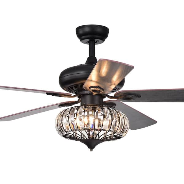 Warehouse of Tiffany 52.4 in. Indoor Chrysaor Matte Black Finish Remote Controlled Ceiling Fan with Light Kit
