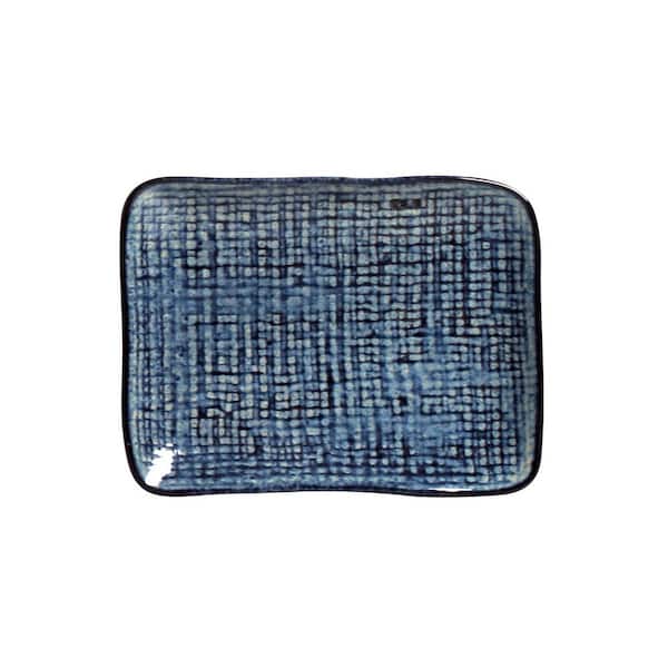 PORTO BRASIL 7.08 in. Denim Dark Blue Stoneware Rectangular Platter Juta (Set of 4)