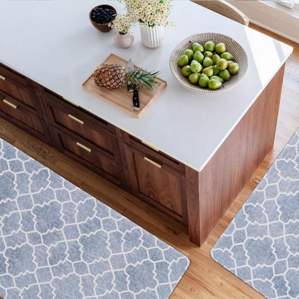 Lake Blue Anti-Fatigue Cushioned Kitchen Mat Indoor Set of 2 (17 in. x 30 in. + 17 in. x 47 in.)