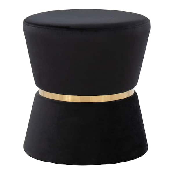 Lumisource Gemma Black Velvet and Gold Metal Ottoman