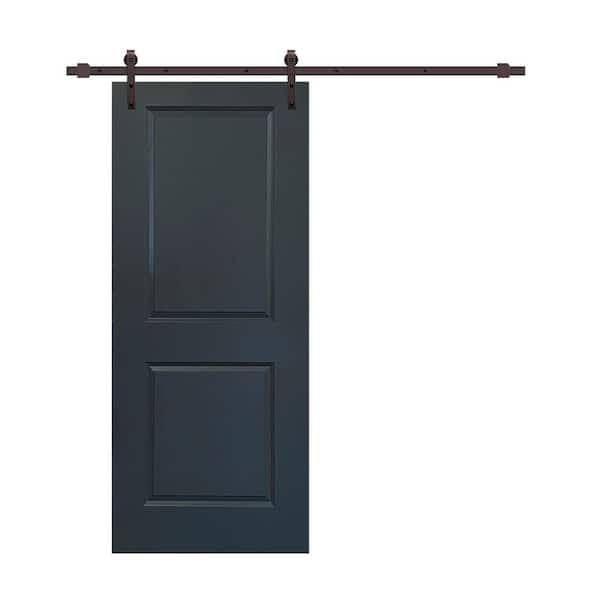 CALHOME 36 in. x 80 in. Charcoal Gray Painted Finished Composite MDF 2 Panel Interior Sliding Barn Door with Hardware Kit
