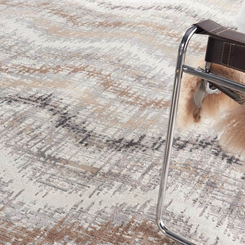 Modern Abstract Chevron 8' x 10' Grey Ivory Synthetic Area Rug