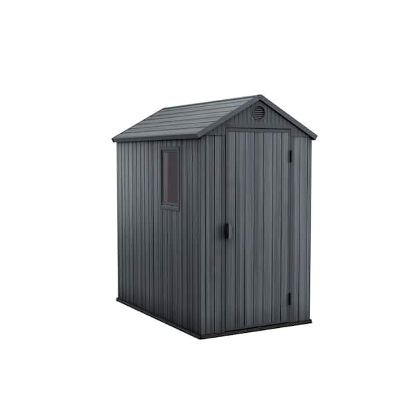 Keter Darwin 4 ft. W x 6 ft. D Outdoor Durable Resin Plastic Storage Shed with Lockable Door and Floor, Grey (24.96 sq. ft.)