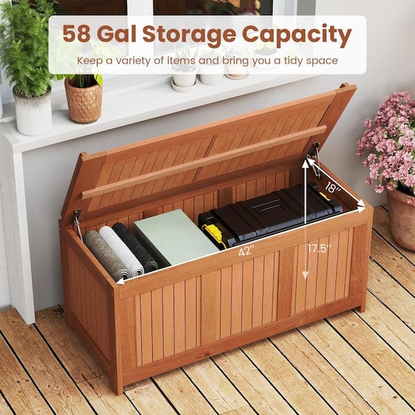 SKONYON 58 Gallon 3-in-1 Patio Wooden Deck Box with Flip Top Lid