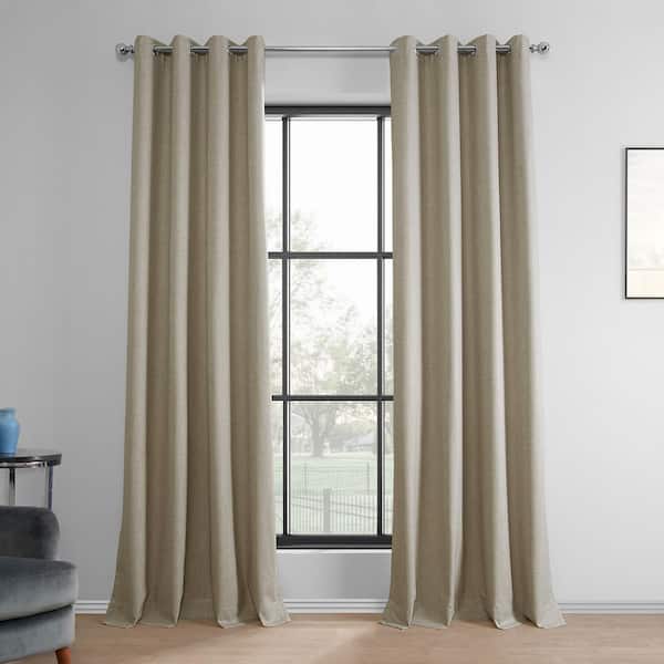 Exclusive Fabrics & Furnishings Light Beige Performance Linen Curtains Grommet 50 in. W x 84 in. L Hotel Blackout Curtains (Single Panel)