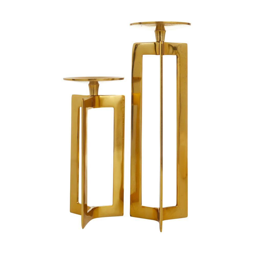 Elegant Gold Aluminum Geometric Pillar Candle Holder Set