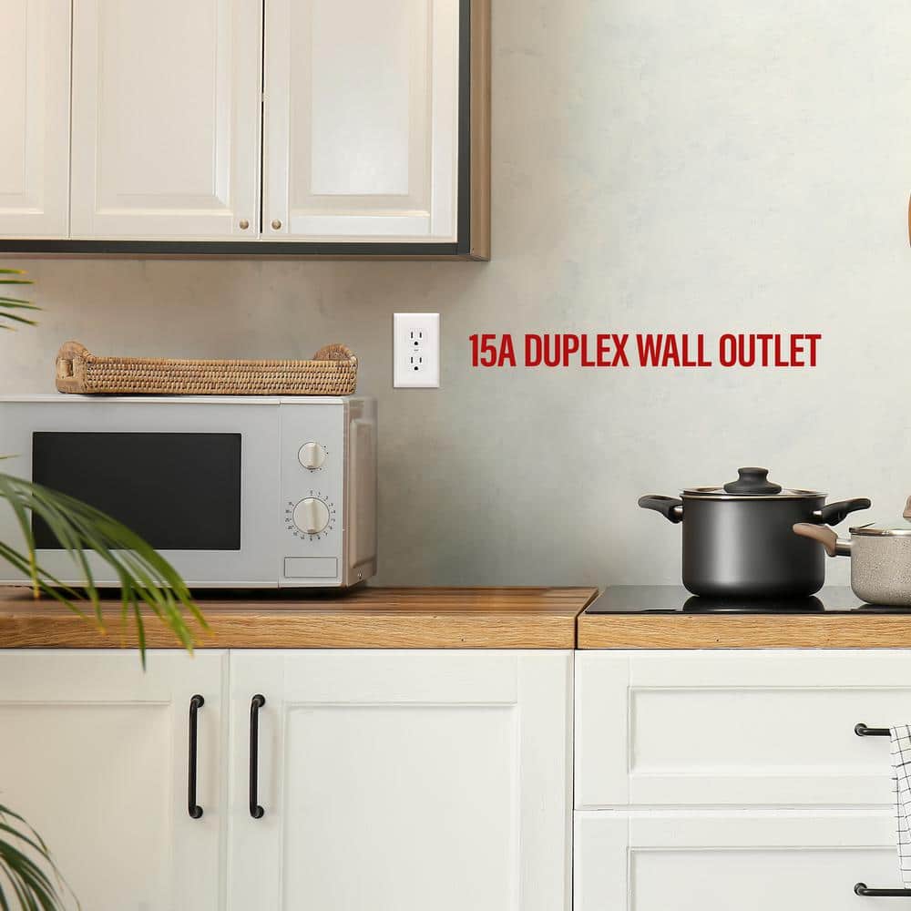 White Tamper Resistant Duplex Outlet with Wall Plate