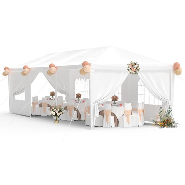 10 x 30 ft. White Party Tent with 8 Removable Sidewalls for Outdoor Events/Weddings