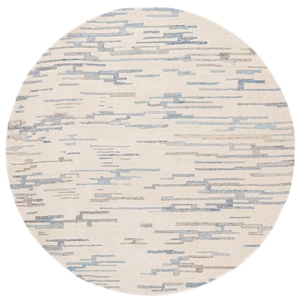 Renewal 6 ft. x 6 ft. Ivory/Light Blue Abstract Round Area Rug