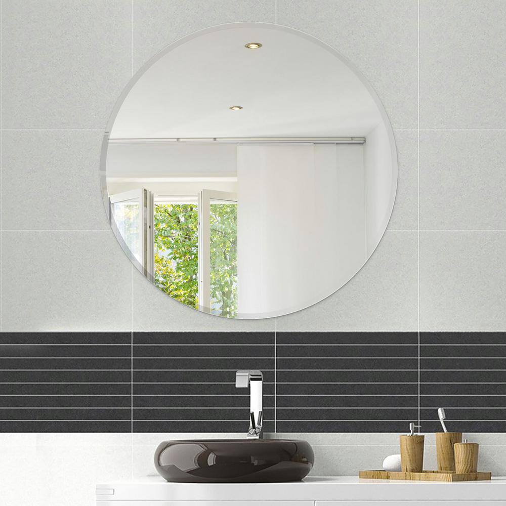 36" Round Frameless Beveled Wall Mirror