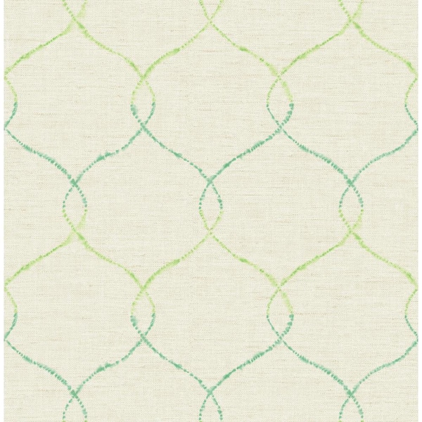 Seabrook Designs Shibori Lattice Ogee Lime Green, Teal, and Metallic Pearl Paper Strippable Roll (Covers 56.05 sq. ft.)