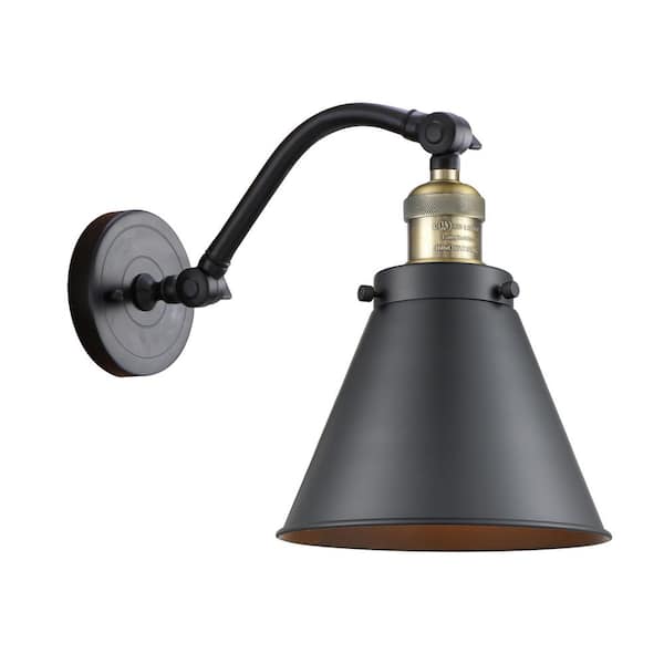 Innovations Appalachian 8 in. 1-Light Black Antique Brass Wall Sconce with Matte Black Metal Shade