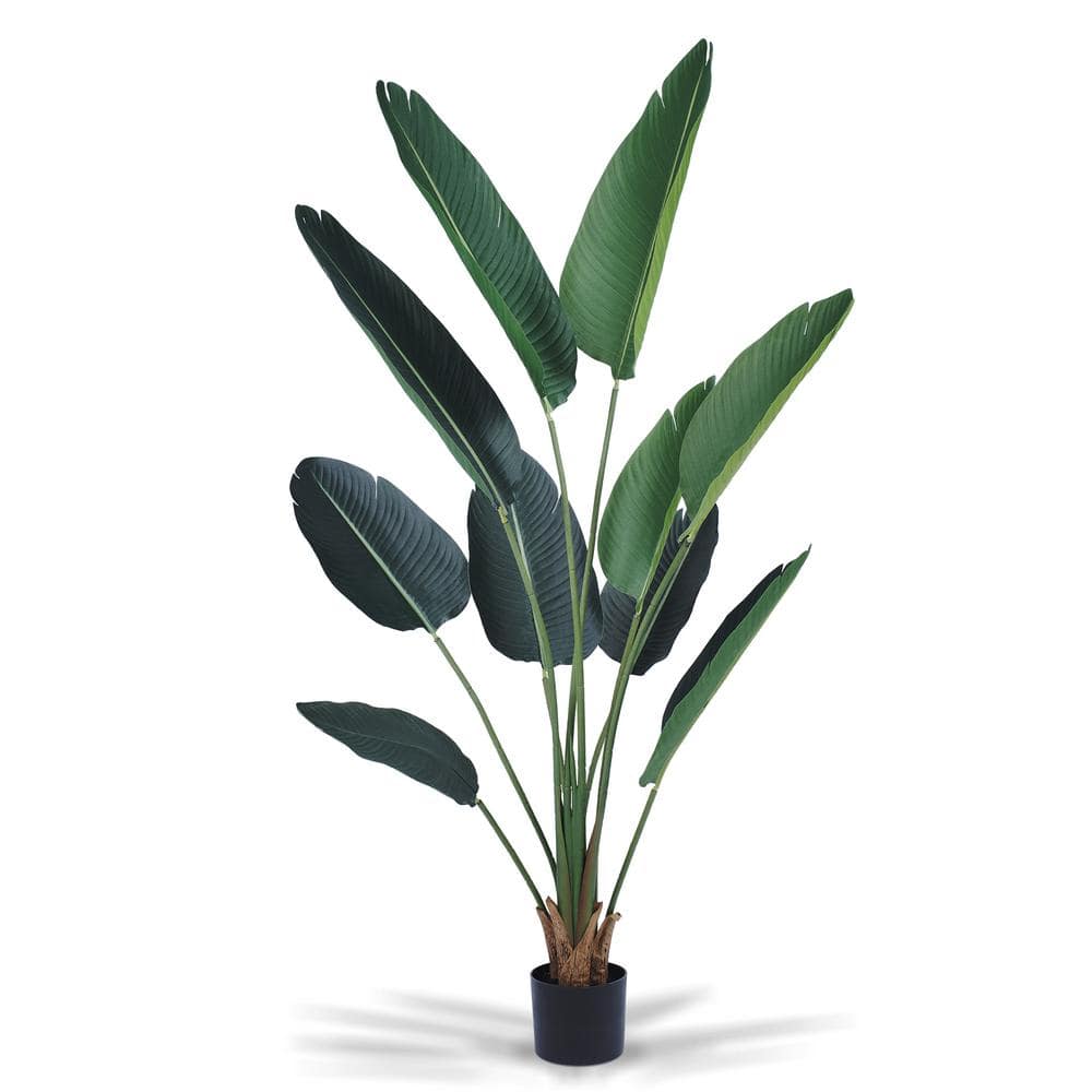 KUTON 60.63 in. Green Artificial Travelers Palm Plant Tree in Pot HD492 ...