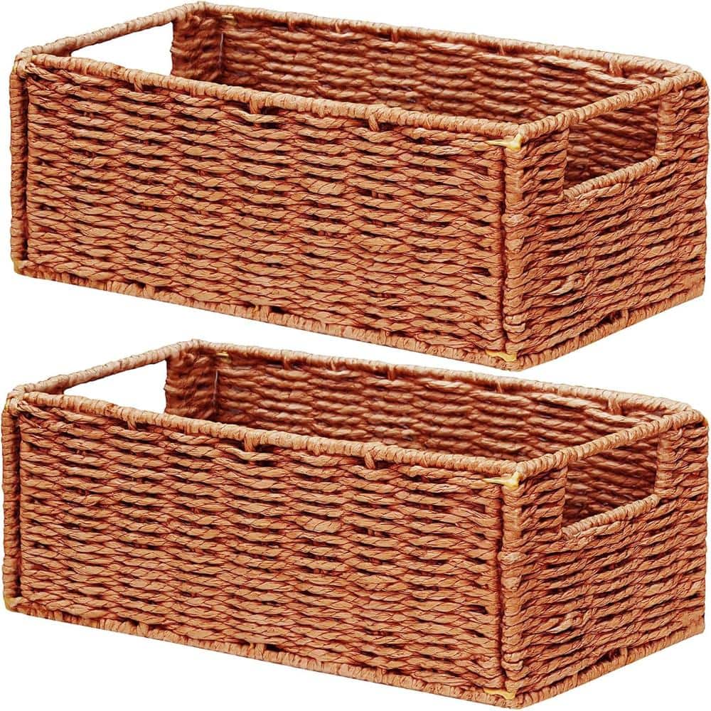 Decorative Orange Woven Storage Baskets -Vintage Home Decor, Set