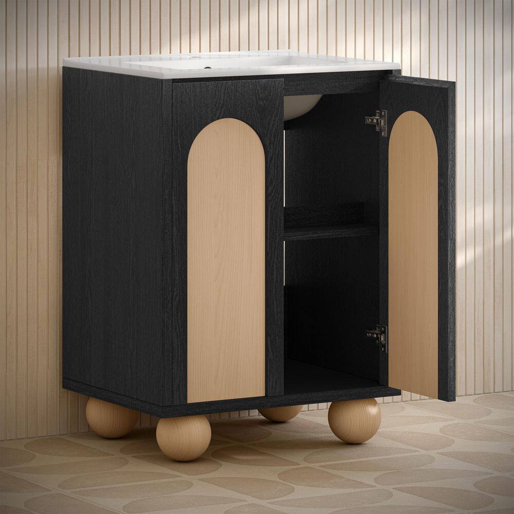 Plaisir II 24" Black Oak and Beige Freestanding Bathroom Vanity with White Ceramic Sink