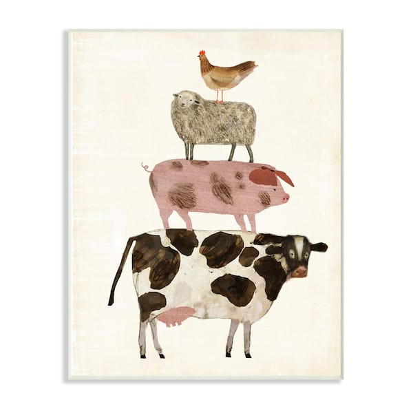 Stupell Industries 10 in. x 15 in. "Cow Sheep Pig and Chicken Farm Animals" by Artist Victoria Borges Wood Wall Art