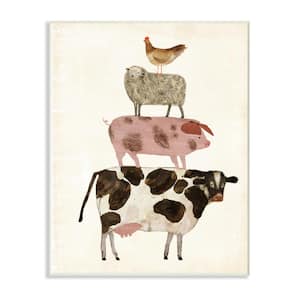 12.5 in. x 18.5 in. "Cow Sheep Pig and Chicken Farm Animals" by Artist Victoria Borges Wood Wall Art