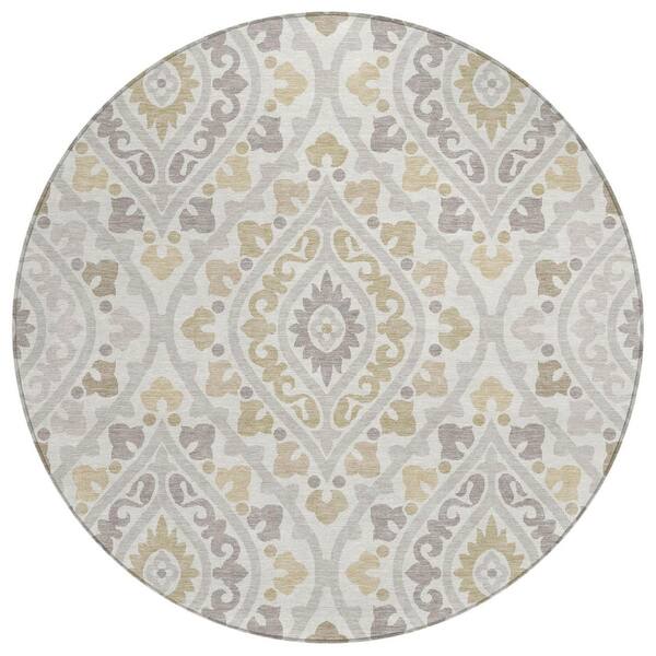 Chantille Machine Washable Indoor/Outdoor Abstract ACN3151 Ivory 8 ft. x 8 ft. Round Rug