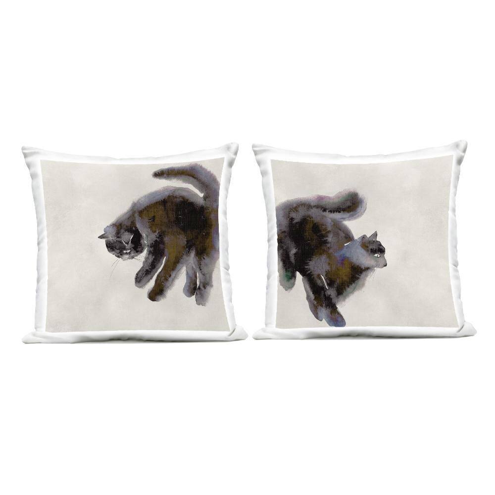 Fuzzy Black Cats on Beige Black Square Outdoor Throw Pillow (2-Pack) price history on PriceWatchPro