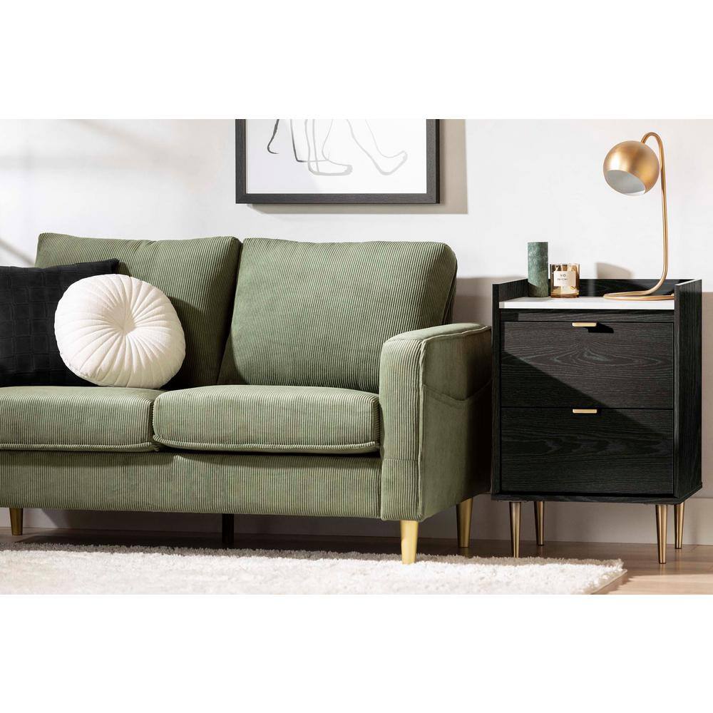 Black Oak and Faux Carrara Marble End Table with Storage