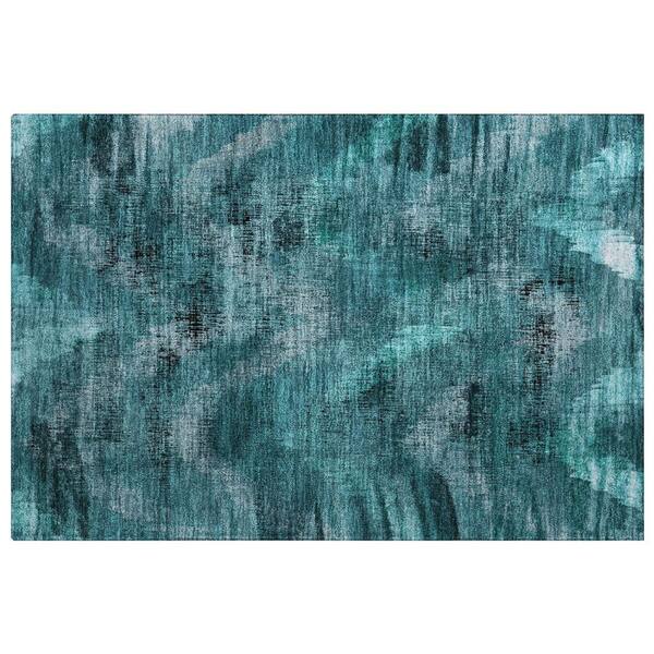 Dream Shag Premium Machine Washable Abstract ADS792 Teal 3 ft. x 4 ft. Area Rug