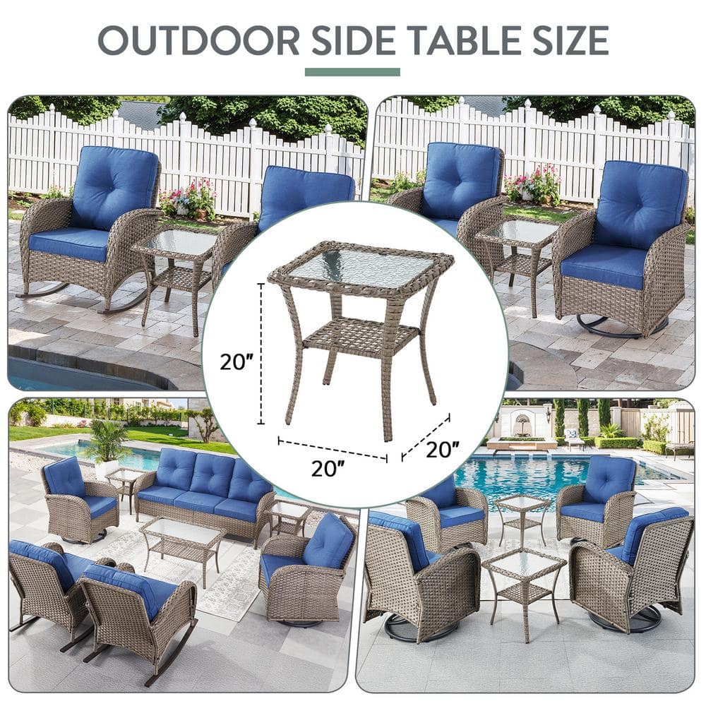 Carlos Gray Steel and Wicker Outdoor End Table with Glass Top