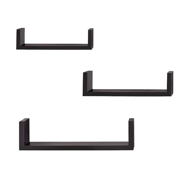 Winado 17 in. x 4 in. x 4 in. Black Wood Decorative Wall Shelves (Set of 3)