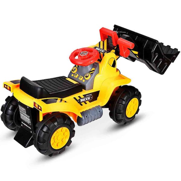 HONEY JOY 9 in. Kids Toy Excavator Digger Toddler Ride On Truck Scooter with Sound & Seat Storage Toy
