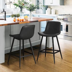 Abraham 24 in.Black Metal Counter Height Bar Stool Faux Leather Bucket Bar stool with Back Counter Stool Set of 2