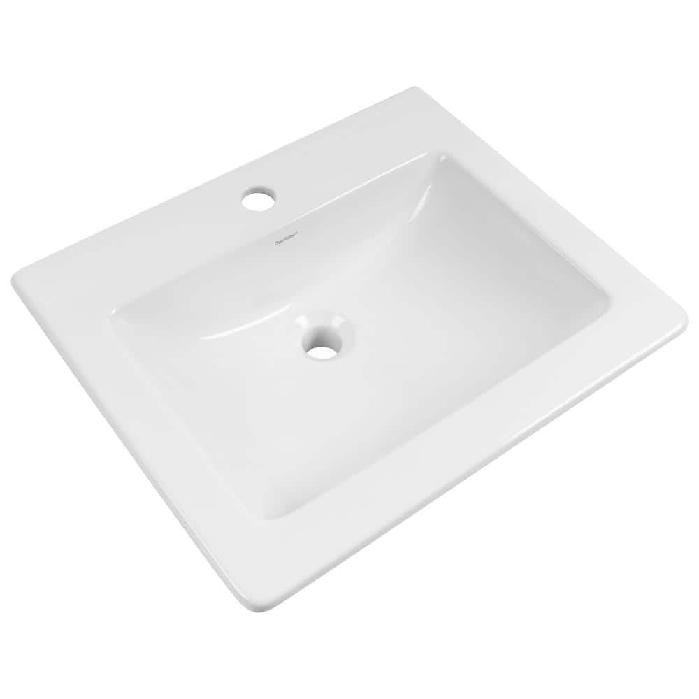 21'' White Gloss Ceramic Rectangular Drop-In Bathroom Sink
