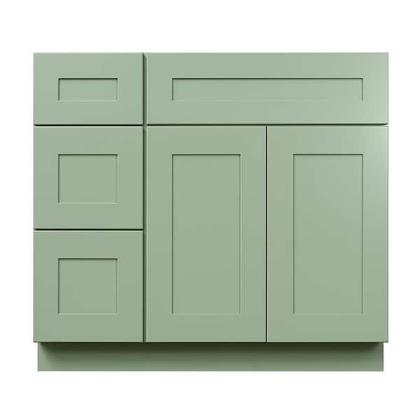 Shaker 36 in. W x 34.5 in. H x 21 in. D Bath Vanity Cabinet without Top with 3-Left Drawers in Green Assembled