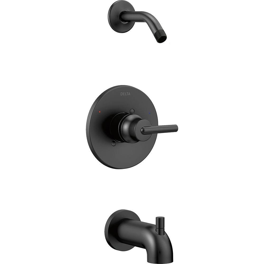 Delta Trinsic 1 Handle Wall Mount Tub And Shower Trim Kit With H2okinetic In Matte Black Valve And Shower Head Not Included T14459 Bllhd The Home Depot