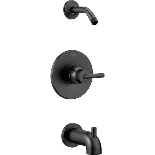 Delta Trinsic 1-Handle Wall Mount Tub and Shower Trim Kit with H2Okinetic in Matte Black (Valve and Shower Head Not Included)
