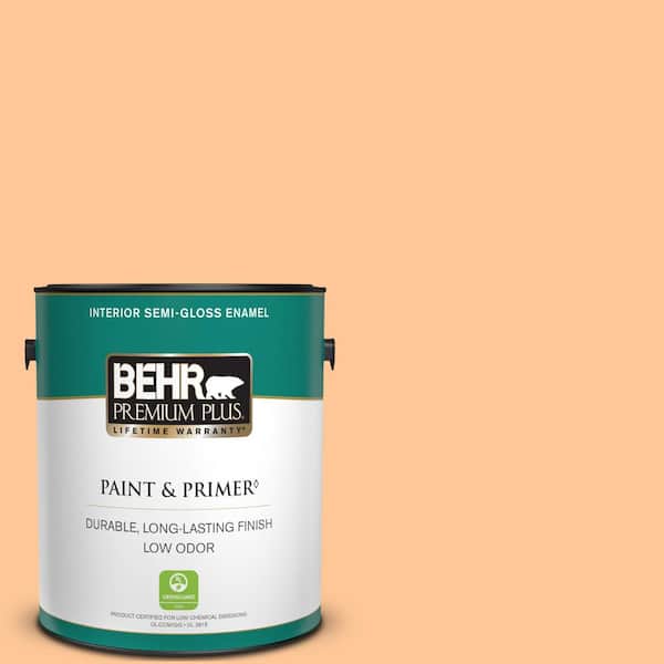 BEHR PREMIUM PLUS 1 gal. #P230-4 Citrus Punch Semi-Gloss Enamel Low Odor Interior Paint & Primer