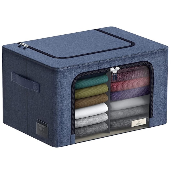 Storage Bin with Divider, Metal Frame, Oxford Fabric, Window & Handles, Blue 16 in x 12.6 in Decorative Box Set of 1