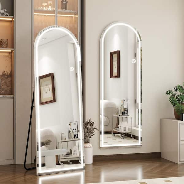 XRAMFY White 19.7 in. W x 63 in. H LED Arched Full-Length Mirror Floor Mirror