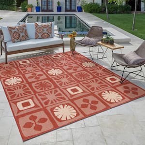 Paseo Oahu Red/Sand 9 ft. x 13 ft. Global Indoor/Outdoor Area Rug